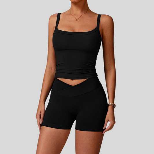 Close-up of Kaos The Label Zaya Set Black fabric texture and stitching details