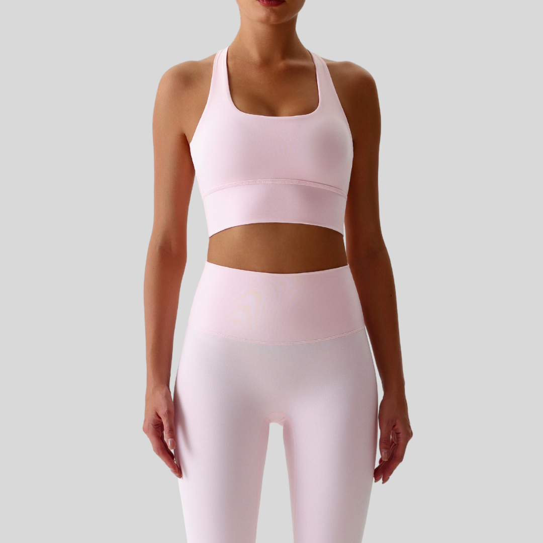 Close-up of Kaos The Label Isla Set Pink fabric texture and stitching details.