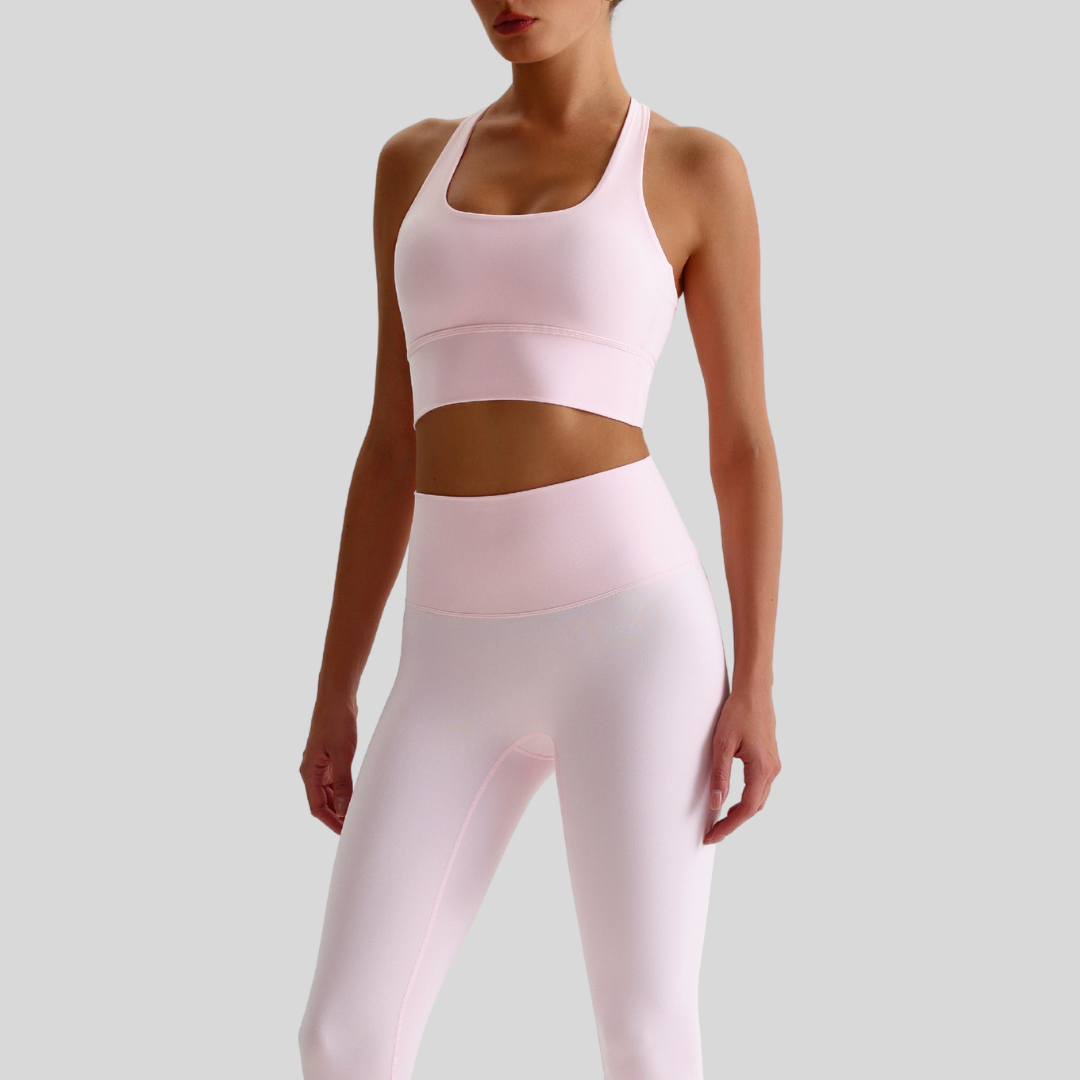 Close-up of Kaos The Label Isla Set Pink fabric texture and stitching details